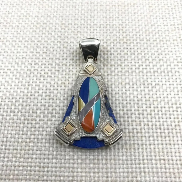 Sincerely Southwest Sterling Silver 925 Mosaic Pendant - Picture 10 of 11